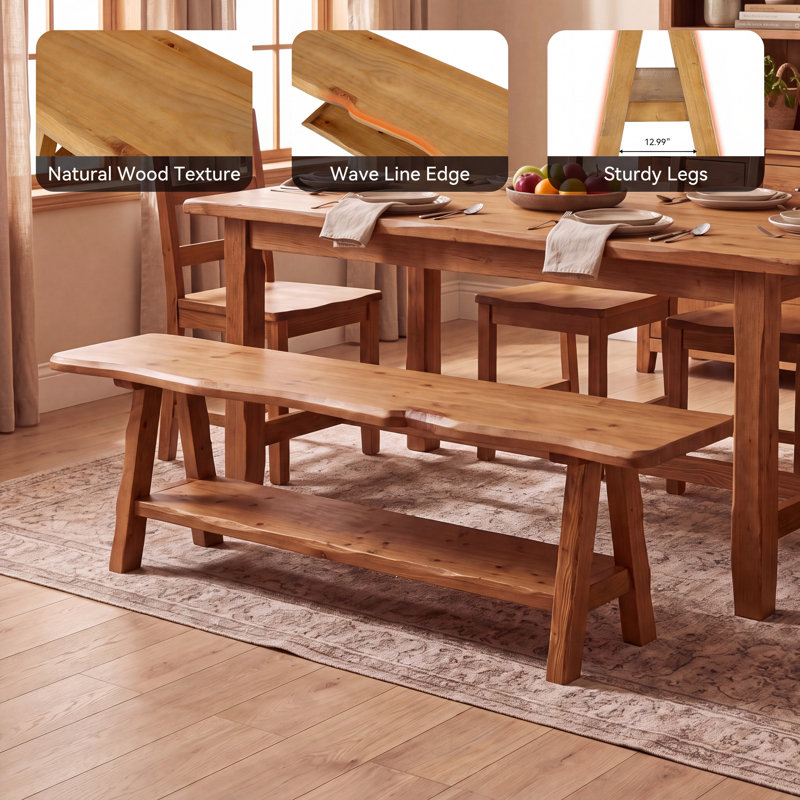 55.12" Solid Wood Bench with Live-Edge