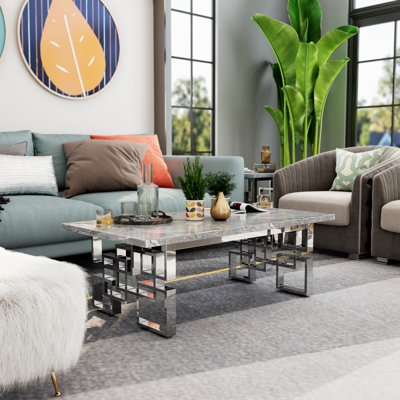 Gray And Silver Coffee Table With Geometric Base