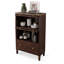 Armoire de rangement en bois de hêtre massif noyer foncé avec portes en verre cannelé