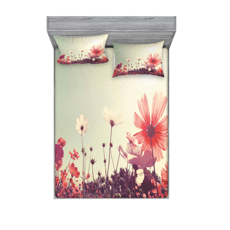 Ensemble de draps floraux Flower Garden, Ensemble de drap pour grand lit avec drap-housse
