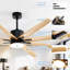 Ventilateur de plafond intérieur de 76 pouces avec 3 lumières à DEL à intensité variable et 8 pales en bois massif à télécommande pour moteur à courant continu noir