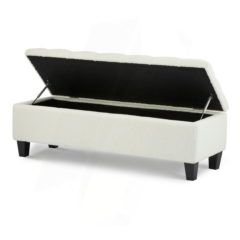 Ottoman Bench With Storage,PU Surface, Rubber Wood Legs, 300 Lbs Capacity（Only Ottoman), White