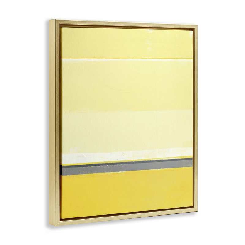 Art mural jaune sur toile flottant abstrait jaune par Incado, H 31 po x l 25 po, Cadre flottant métallique doré
