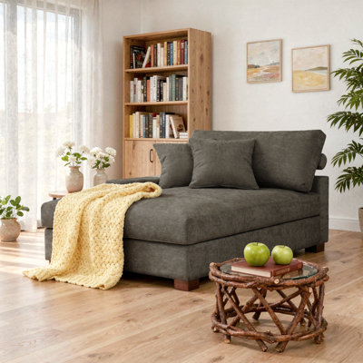 Chaise longue surdimensionnée rembourrée en chenille chameau avec accoudoirs et coussins décoratifs