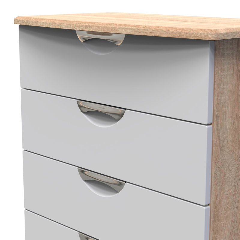 Bhodhini 77cm W 5 - Drawer Chest of Drawers, Grey Matt/Bardolino Oak