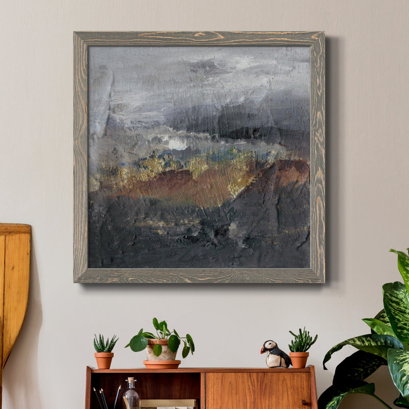 «Mountains In The Mist I», toile encadrée de qualité supérieure - prête à être accrochée, Cadre gris