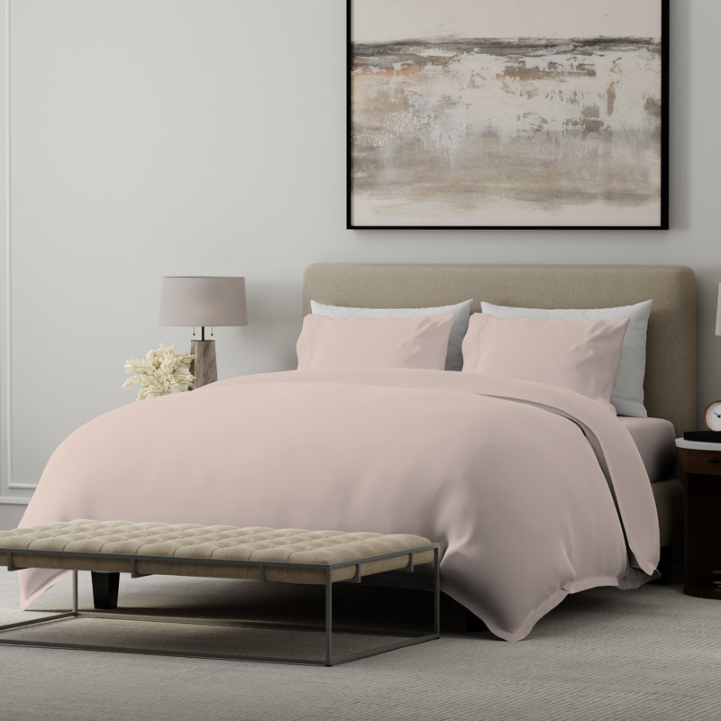 Elladine 400TC 100% Cotton Sateen Duvet Set, Single Duvet Cover + 1 Standard Pillowcase, Blush