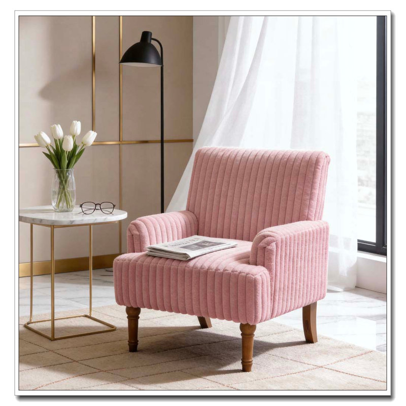 Chaise d'appoint moderne en velours côtelé, Rose