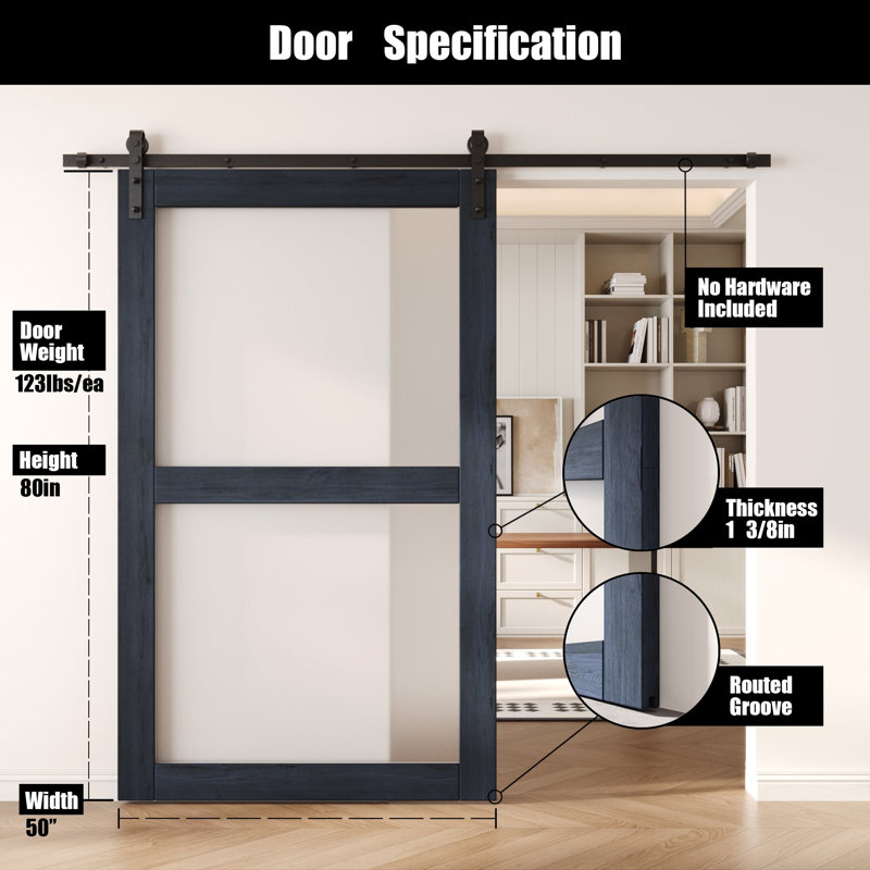 Porte de grange non assemblée et fini en verre à 2 verres de 50 po x 80 po Homacer de Homacer, 50 po x 80 po