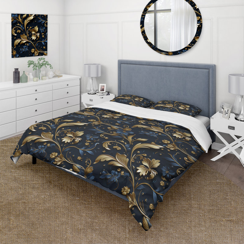 Regal Baroque Flourish Victorian Pattern VIII - Ensemble de housse de couette damassé