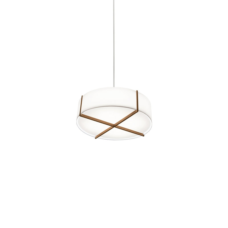 Luminaire suspendu cylindrique à 1 lumière Plura, 3500K, H 8,4 po x l 30 po x P 30 po, Noyer teint foncé / polymère givré
