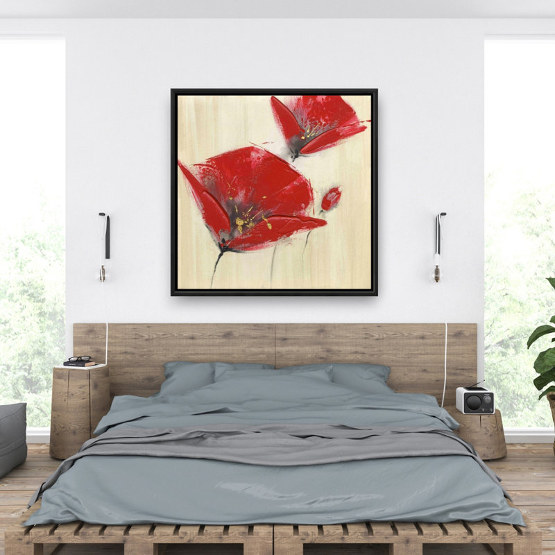 Trois fleurs rouges avec texture - décor de toile florale romantique