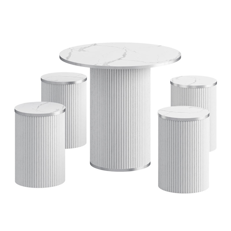 Round Pedestal Dining Table with 4 Stools, White