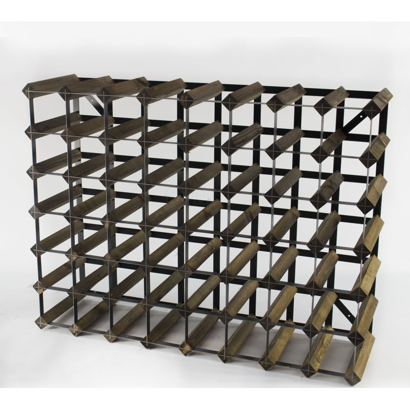 Liddle 56 - Bottle Solid Wood Wine Bottle Rack, Walnut Stained Pine / Black Steel