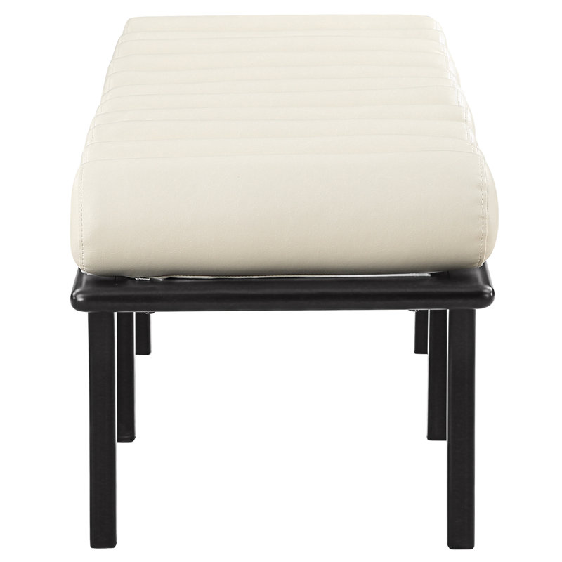 Landon Boutis Faux Leather Upholstered Bench, Cream Vegan Leather, Black