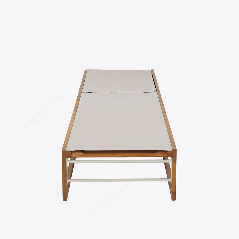 Chaise longue d'extérieur simple, Teck / beige, 1