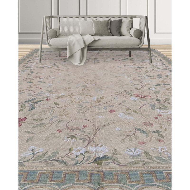 Wool Floral Area Rug, Rectangle 8'1" x 10'1"