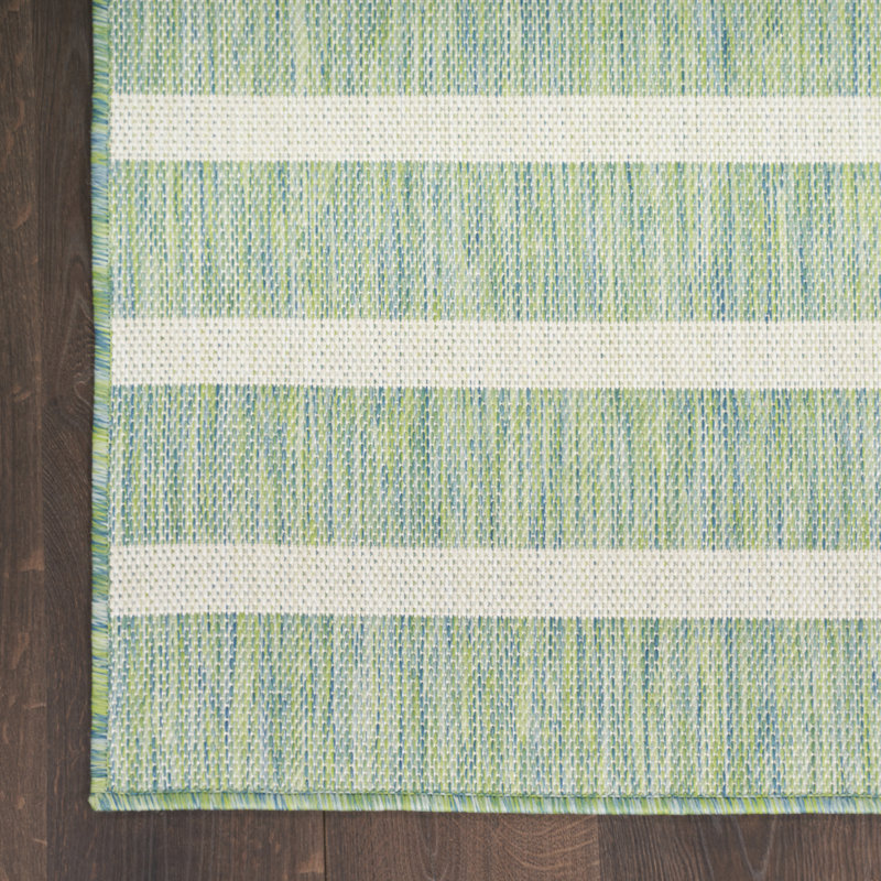 Shaila Striped Indoor / Outdoor Rug, Runner 2' x 6', Blue/Yellow