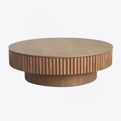 39.37'' Round Coffee Table With Storage Solid Wood Veneered Modern Coffee Table Accent Tea Table For Living Room, Bedroom, Apartment Or Office, Natural Wood