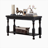 Rustic Style Antique Black 1pc SOFA TABLE Open Bottom Shelf Plank Style Table Top