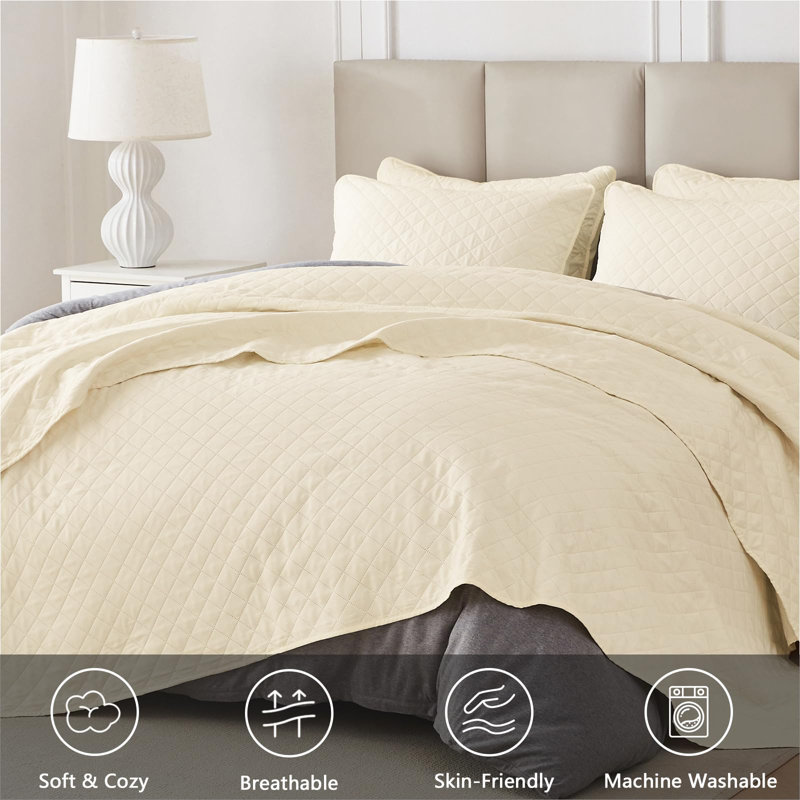 Homelike Moment Twin Quilt Set, Lightweight Quilts, Soft Beige, King Quilt + 2 Standard Shams, Diamond Beige