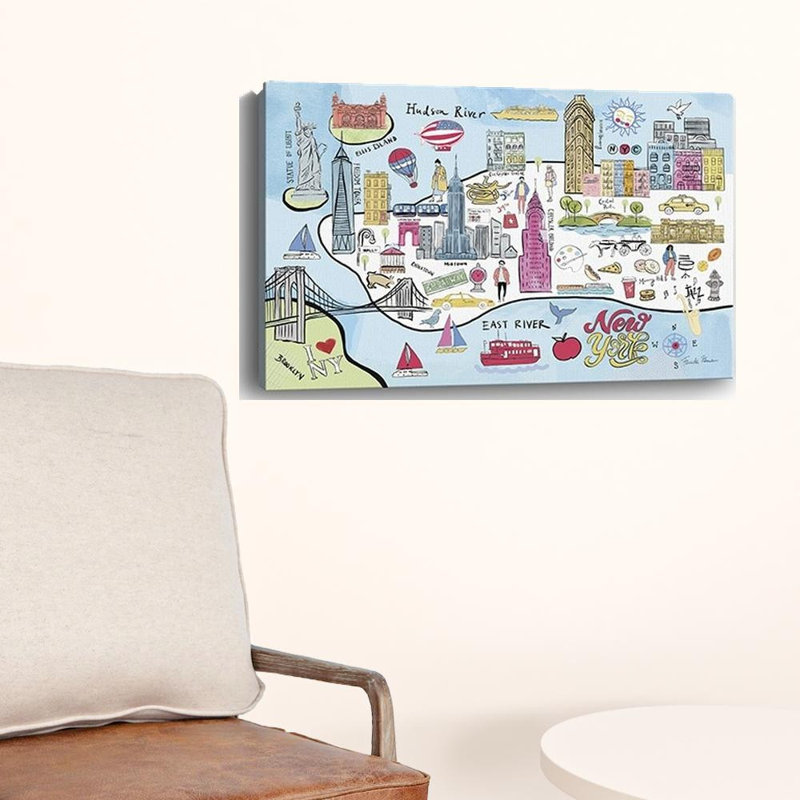 Fun Illustrated Nyc Map Print Wall Art