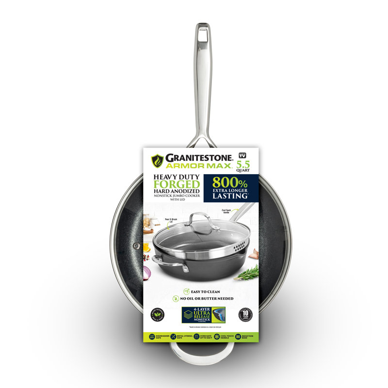 Granitestone Armor Max 5.5 Quart Heavy Duty Hard Anodized Nonstick Jumbo Cooker with Lid
