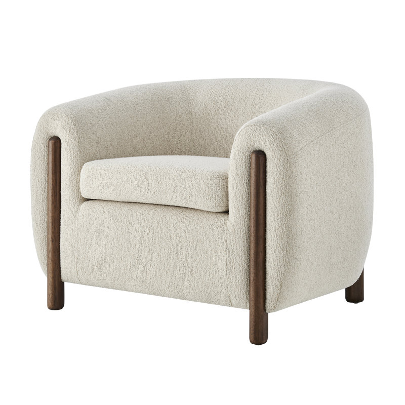 Leamon Fire-Resistant Upholstered Barrel Chair, Palladian Beige fabric, 28" H x 38.5" W x 33" D