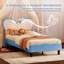 Single Children’S Bed Frame With LED Reading Lighting, Girls Bed Upholstered Platform Bed Frame With Butterfly-Shaped Adjustable Height Headboard, Easy Assembly-1499919450-1505438669