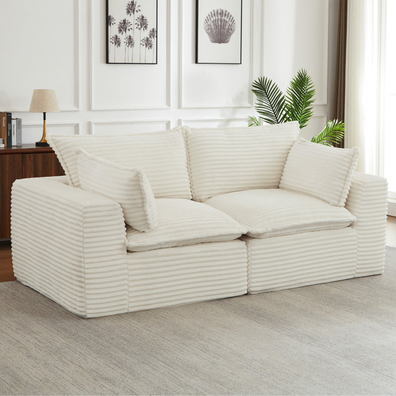 Nuage désossé de conception moderne pour le salon Confort surdimensionné en tissu de velours côtelé Durabilité 2 sièges blancs Aucun assemblage requis avec construction requise Détente instantanée