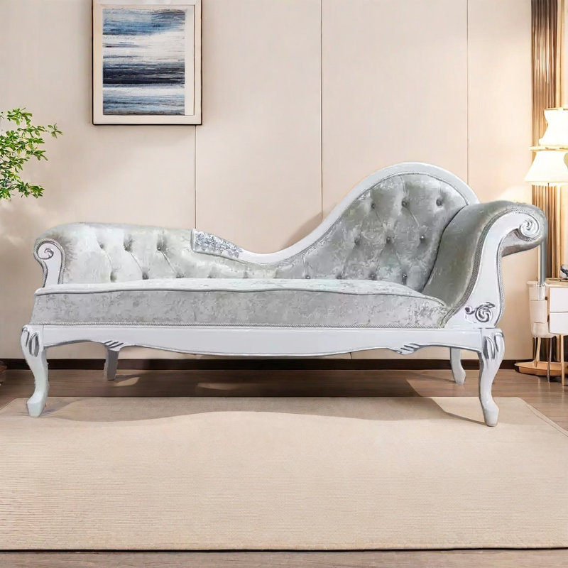 Chaise longue - Structure en bois massif confortable, Gris, Orienté à droite, Blanc / argenté