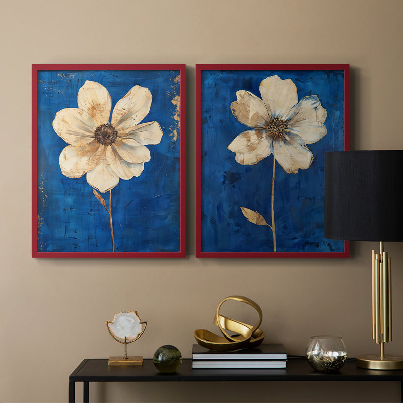 FLORAL Series LXVII-Premium Framed Print -Ready to Hang - No Nails Required - No Nails Required, Red, 15" H x 24" W
