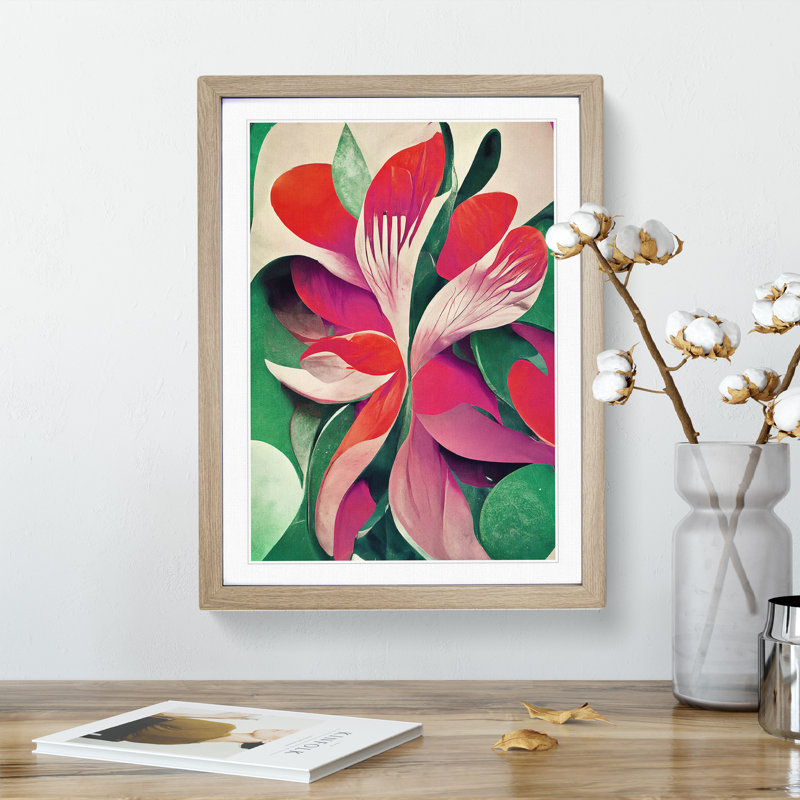 Delicate Abstract Flowers No.1 - Single Picture Frame Painting, 46cm H x 34cm W x 2cm D, Oak