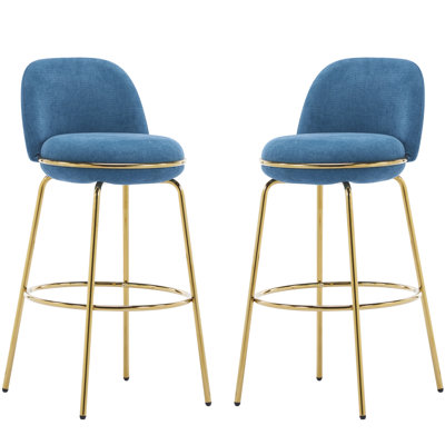Intérieur de 2 pièces, tissu bleu avec structure en métal doré, repose-pieds pour le confort, forme ronde, dossier solide, revêtement et finition 2, nettoyage à dossier bas, dossier, siège, teinture, fabrication