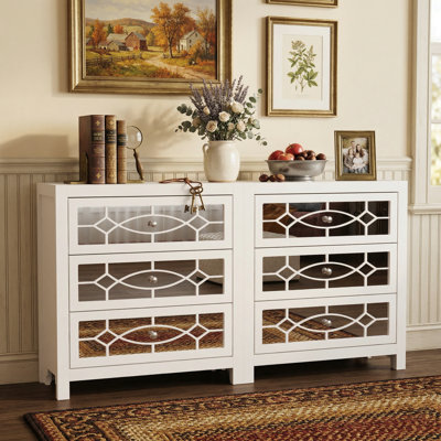 2-Piece White Dresser With Mirrored Drawers