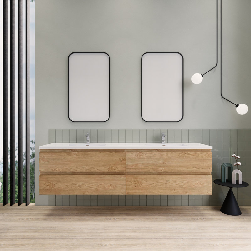 Ensemble de meuble-lavabo double 84 po Alfret Ivy Bronx, Chêne d'Angleterre