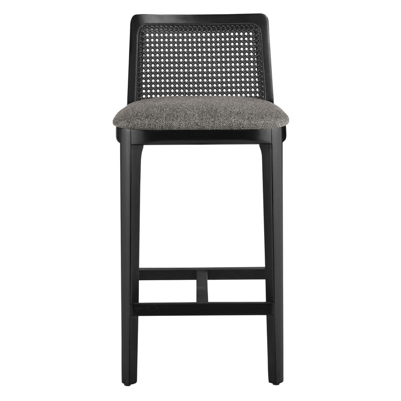 Monarch Wood And Rattan Counter Stool, Gray/Black