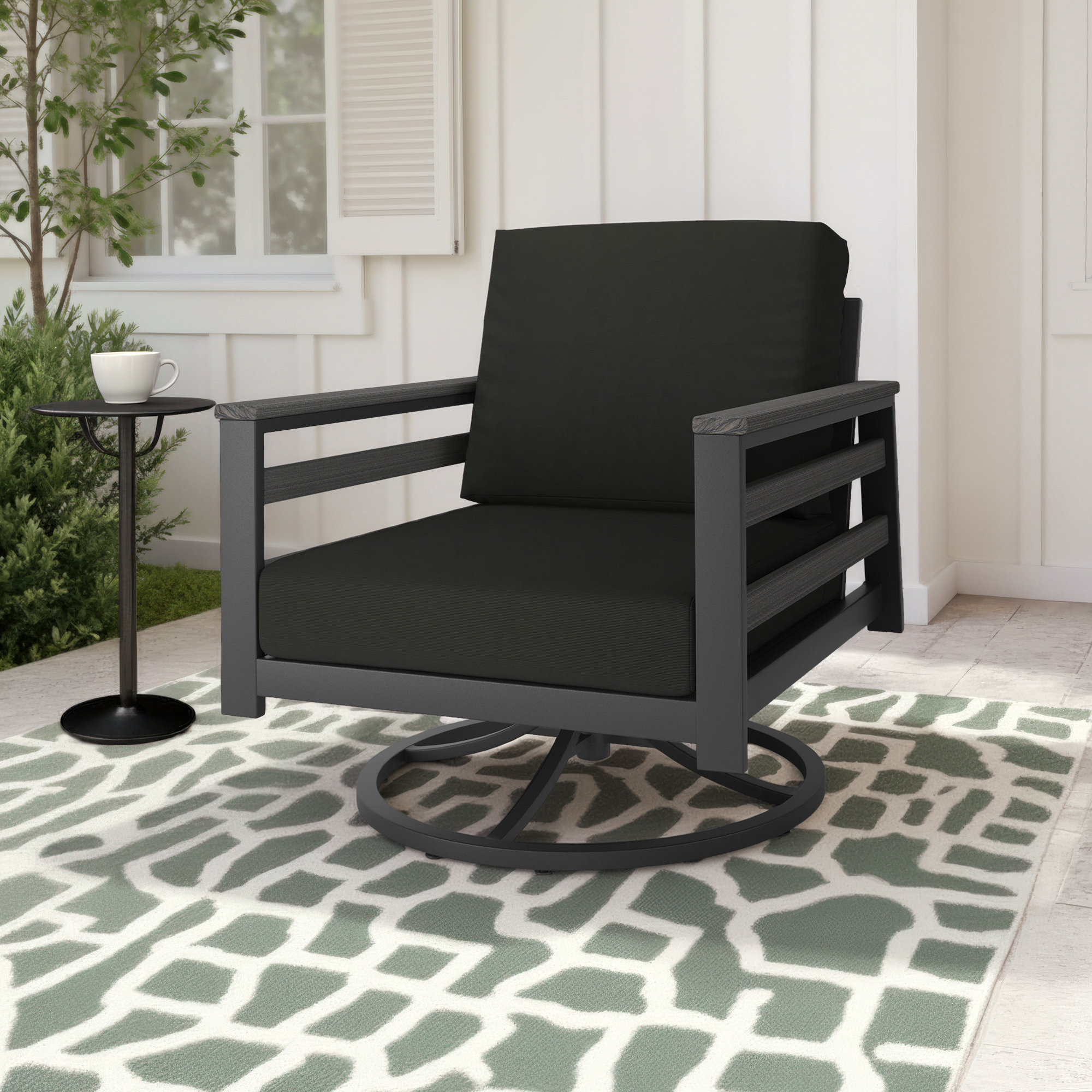 Townsend Metal Outdoor Swivel Rocking Chair with Sunbrella® Cushion,  Canvas Black, Gray