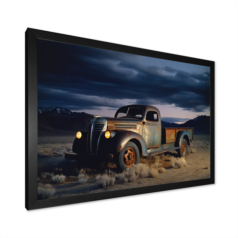 Camion charme en hiver - camion art mural salon, Cadre simple noir, H 16 po x l 32 po x P 1 po