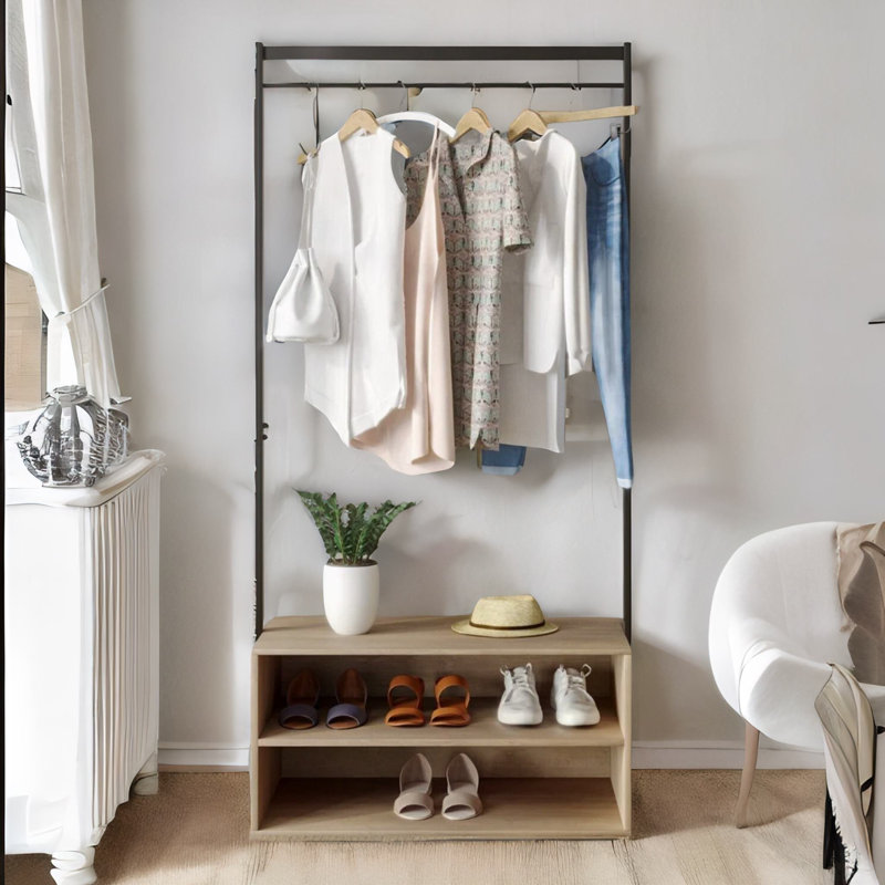 Bartoe Freestanding Garment Rack Clothes Organiser Shoe Storage Bedroom Furniture, Brown