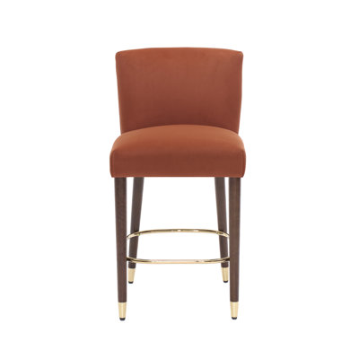 27 Inch Counter Stool with Modern Design, Light-Colored Fabric, Circular Gold Footrest for Sophisticated and Luxurious Look