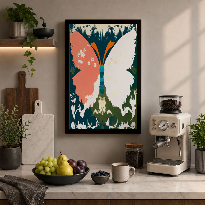 Symmetrical Butterfly Boho - Print, 24x16 - 61.0 x 40.6 cm, Cream Border