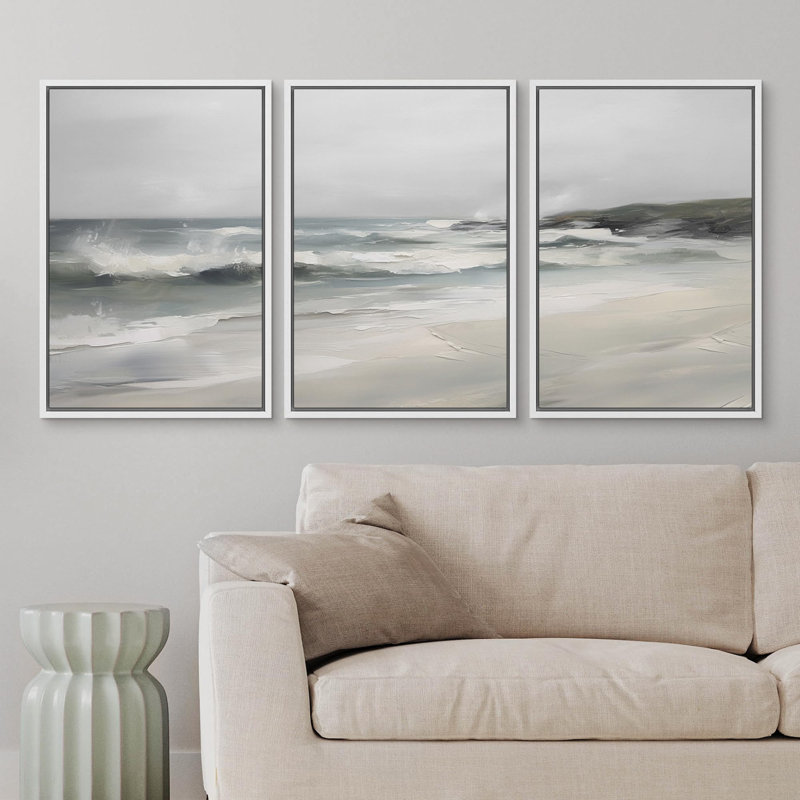 «Beach Waves Ocean Horizon Nature Fine Landscape Rustic Country / Farmhouse on Canvas», reproduction de 3 pièces