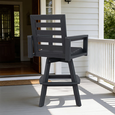 Outdoor Swivel Bar Stool, Slate Grey HDPE Patio Bar Chair With 360° Swivel & Ladderback Design, All-Weather Bar Height Stool For Deck, Porch, Poolside