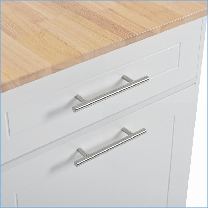 Kitchen Island with Trash Can Storage, Power Outlets &amp; Rolling Wheels – White MDF Rubber Wood | Modern | Medium (40-55in)
