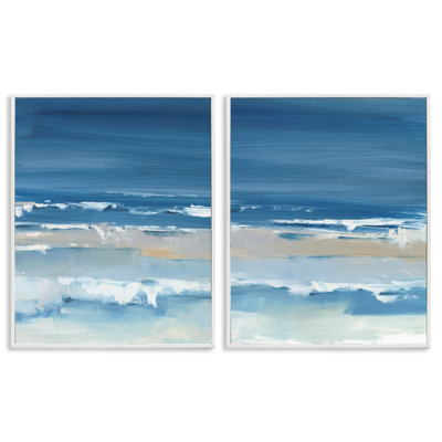 Crashing Beach Wave Shore, ensemble de 2 estampes blanches encadrées par Ethan Harper