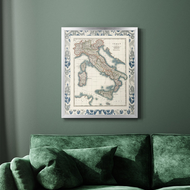 Carte encadrée de la Italie encadrée de qualité supérieure - prête à être accrochée, Argent, H 20 po x l 16 po