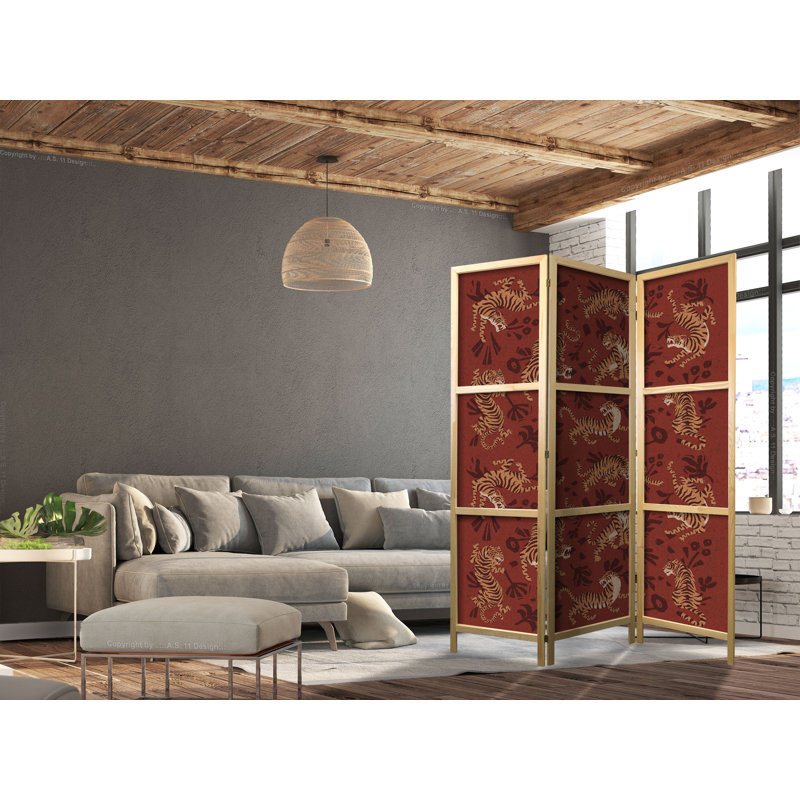 171cm H Solid Wood Folding Room Divider, 171cm H x 135cm W x 1.2cm D, 3