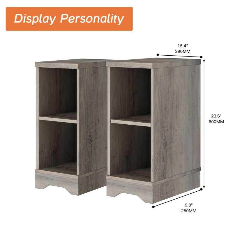 2 Pack Of Small End Table For Living Room,23.6" Wood Sofa Side Table With 4 Open Storage Space&Adjustable Shelf For Bedroon, Hallyway,Stone Gray