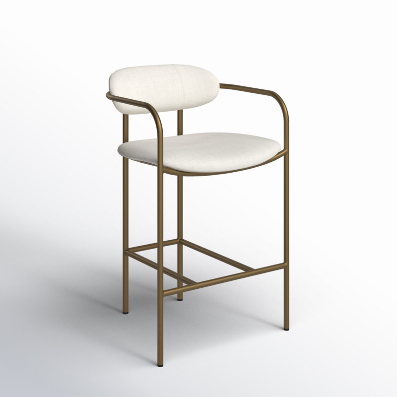 Belarus Upholstered Counter Stool with Metal Frame, Bar Stool (30” Seat Height), Cream Linen Blend, Antiqued Gold